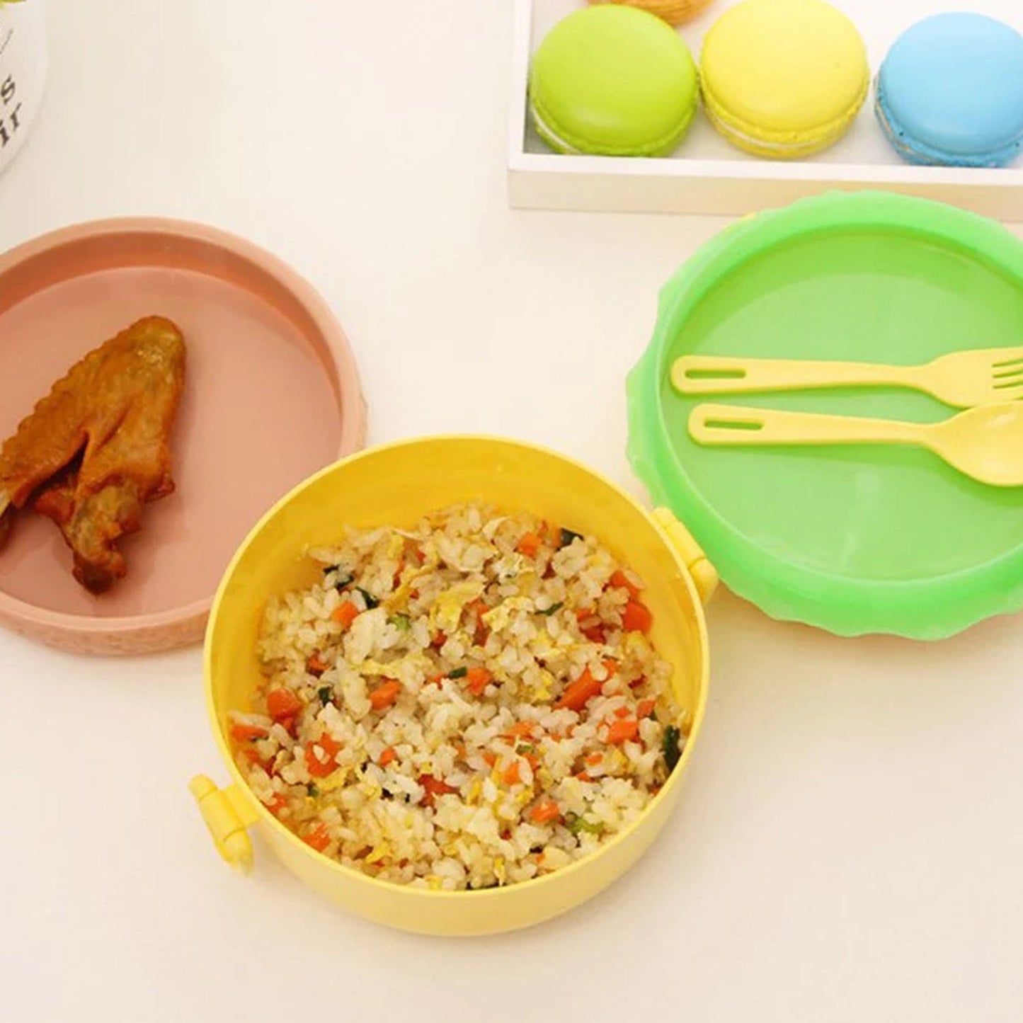 Burger Shape Lunch Box – Double Layer 1000ml Food Container with 2 Spoons for Kids