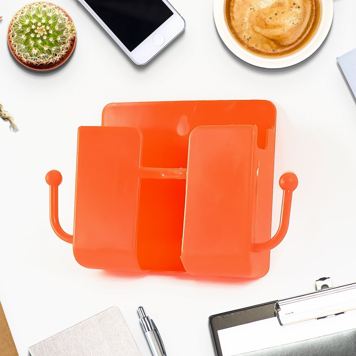 1 Pc Orange Wallmount Mobile Stand With Hook for and stuffs purposes.