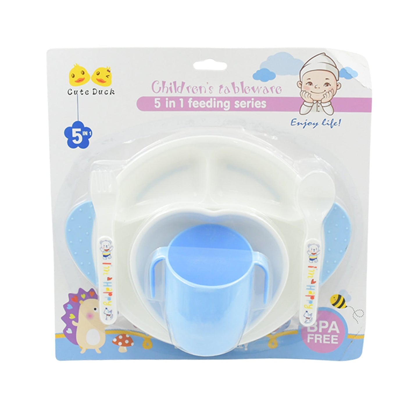 5in1 Baby Feeding Set for Kids and Toddlers,Children Children Dinnerware Set - Feeding Set for Kids, Cartoon Design Plate, Cup, Spoon, Fork Tableware Cutlery for Kids Microwave (5 Pcs Set)