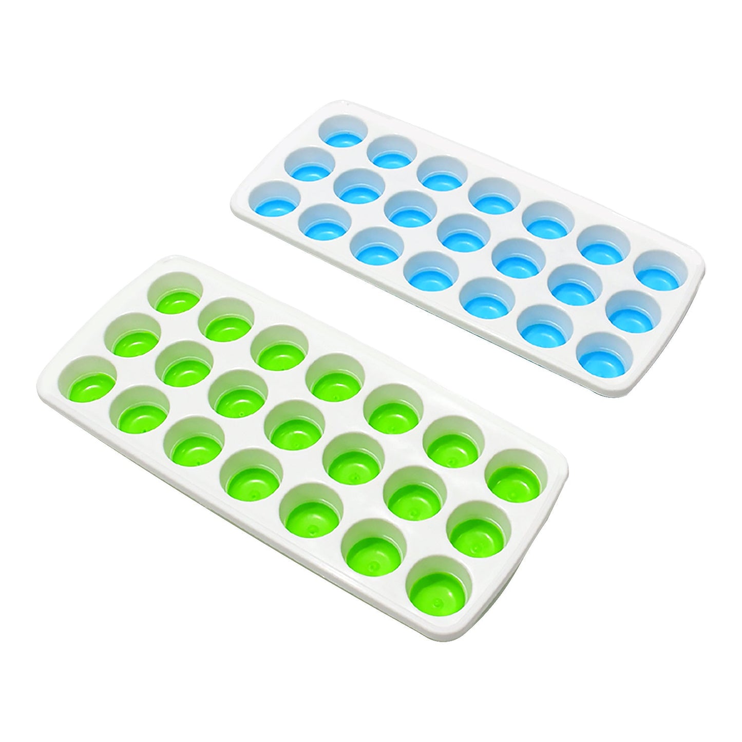 21 Cavity Up Ice Cube Trays-Easy Release, Flexible Silicone Bottom - Stackable, BPA Free, Food Grade - for Convenient Freezer Ice Making (2 Pc Set)