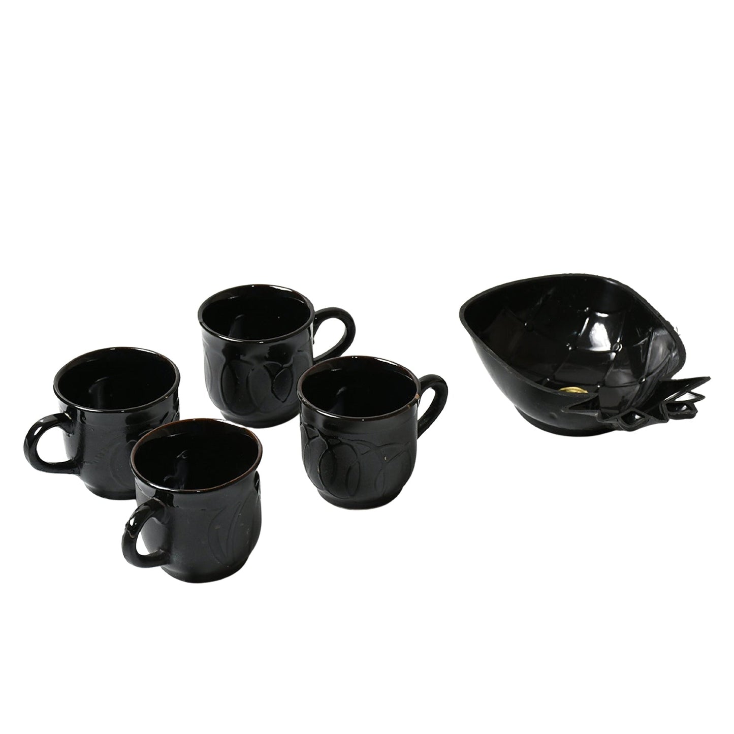 Pine Party Ceramic Tea / cups / Mug Set With Pineapple Shape Serving Bowl Milk Cup, Coffee Cup, Tea Cup, Breakfast Cup, Drinking Mug or Outdoor for Household, Gift for Birthday, Wedding Party (5 Pcs set)