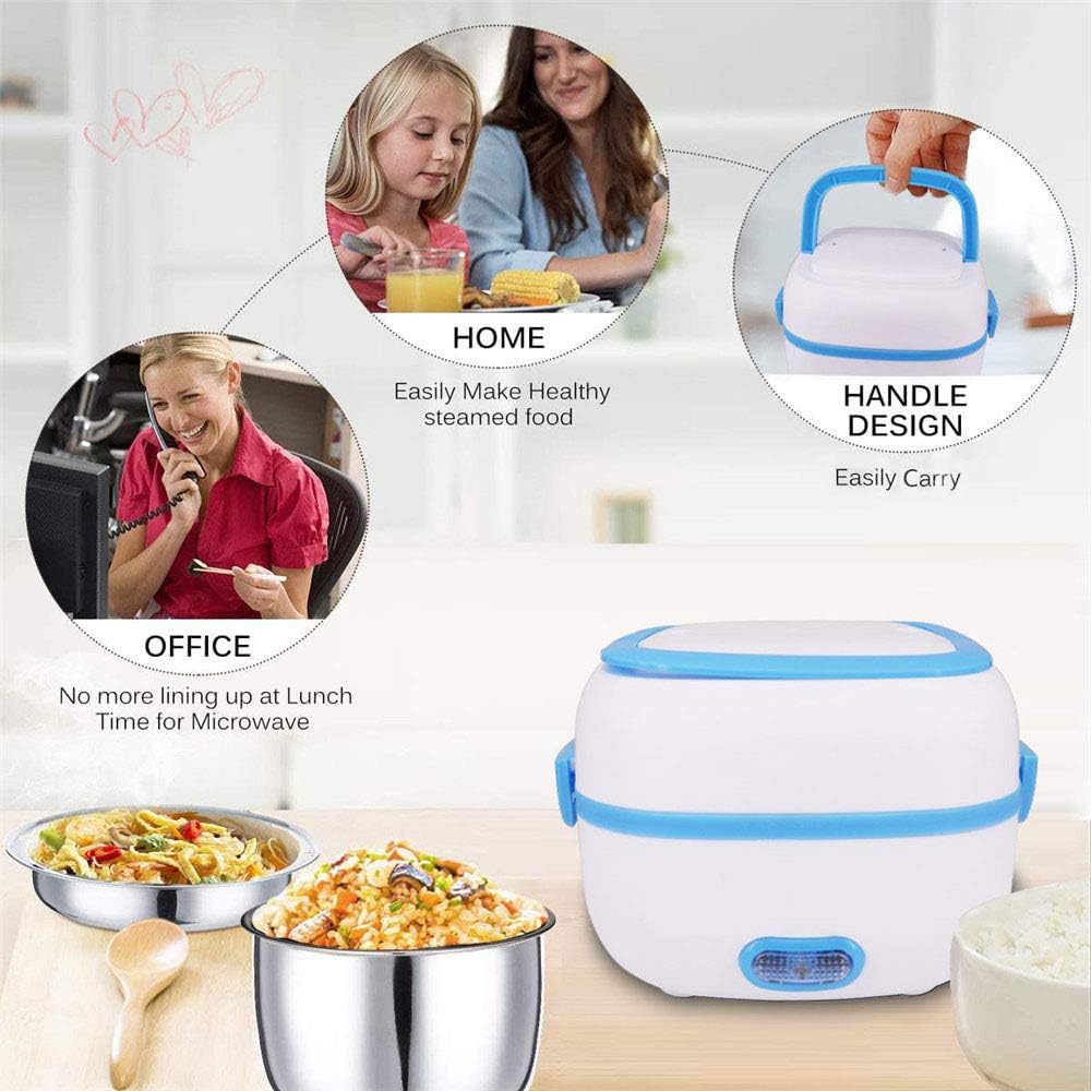 Electric Lunch Box Portable Food Warmer Food Heating Lunch Box Removable Food-Grade Stainless Steel Compartments, 220V 200W, for Car, Truck, office