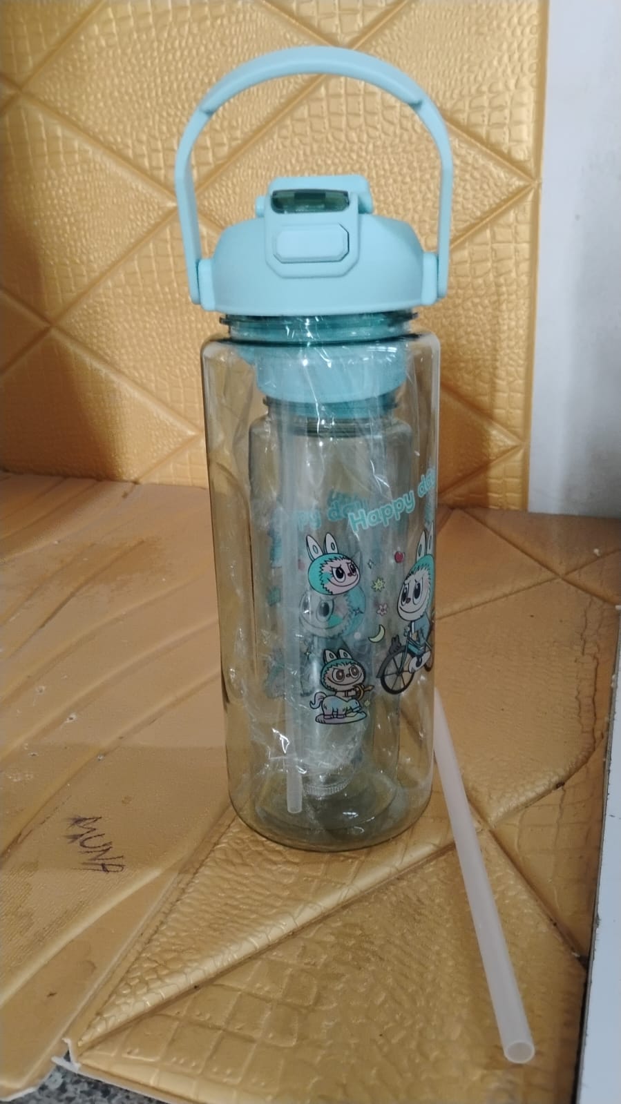 3 in 1 Plastic water drinking bottle with handle straw (3 Pcs Set)