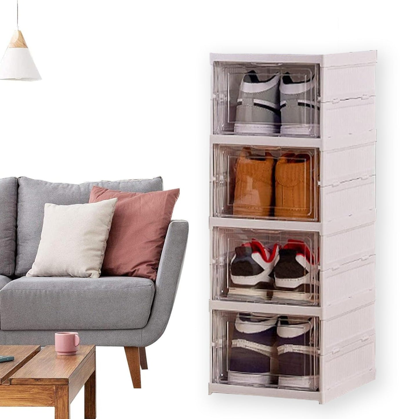 Stackable Multifunctional Storage, for Clothes Foldable Drawer Shelf Basket Utility Cart Rack Storage Organizer Cart for Kitchen, Pantry Closet, Bedroom, Bathroom, Laundry (4 Layer / 1 Pc)