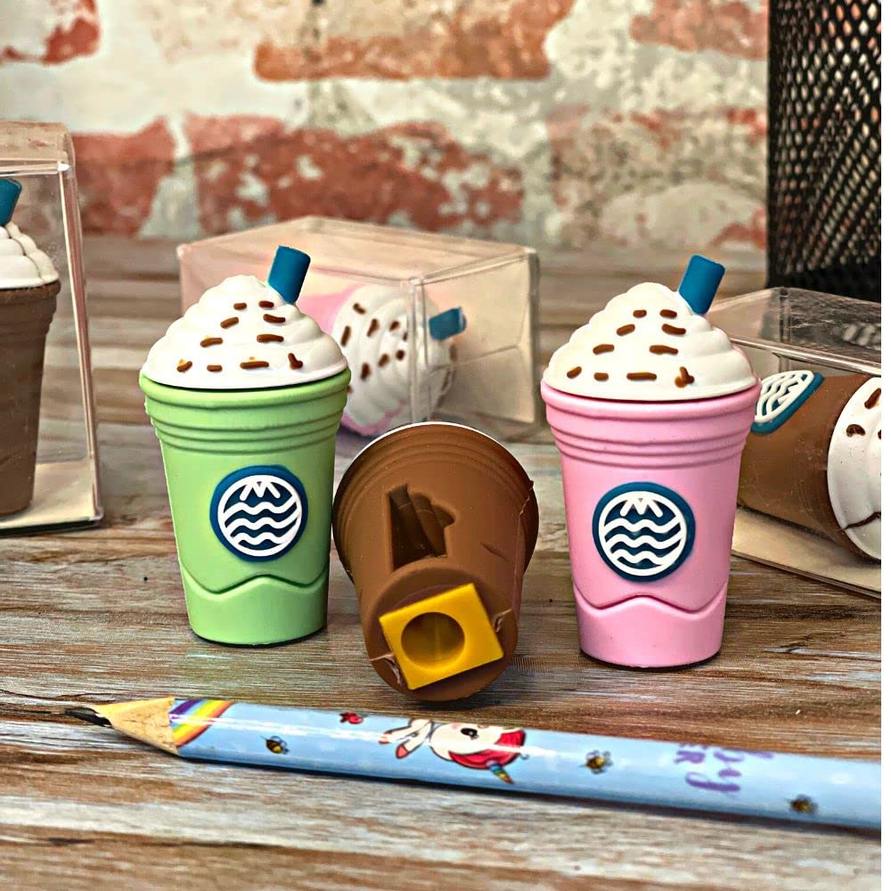 2In1 3D Cute Coffee Or Ice cream Shape sharpner Like Rotary Manual Pencil Sharpener for Kids Ice Cream Style Office School Supplies, Back to School Gift for Students,Kids Educational Stationary kit, B'Day Return Gift (1 Pc)