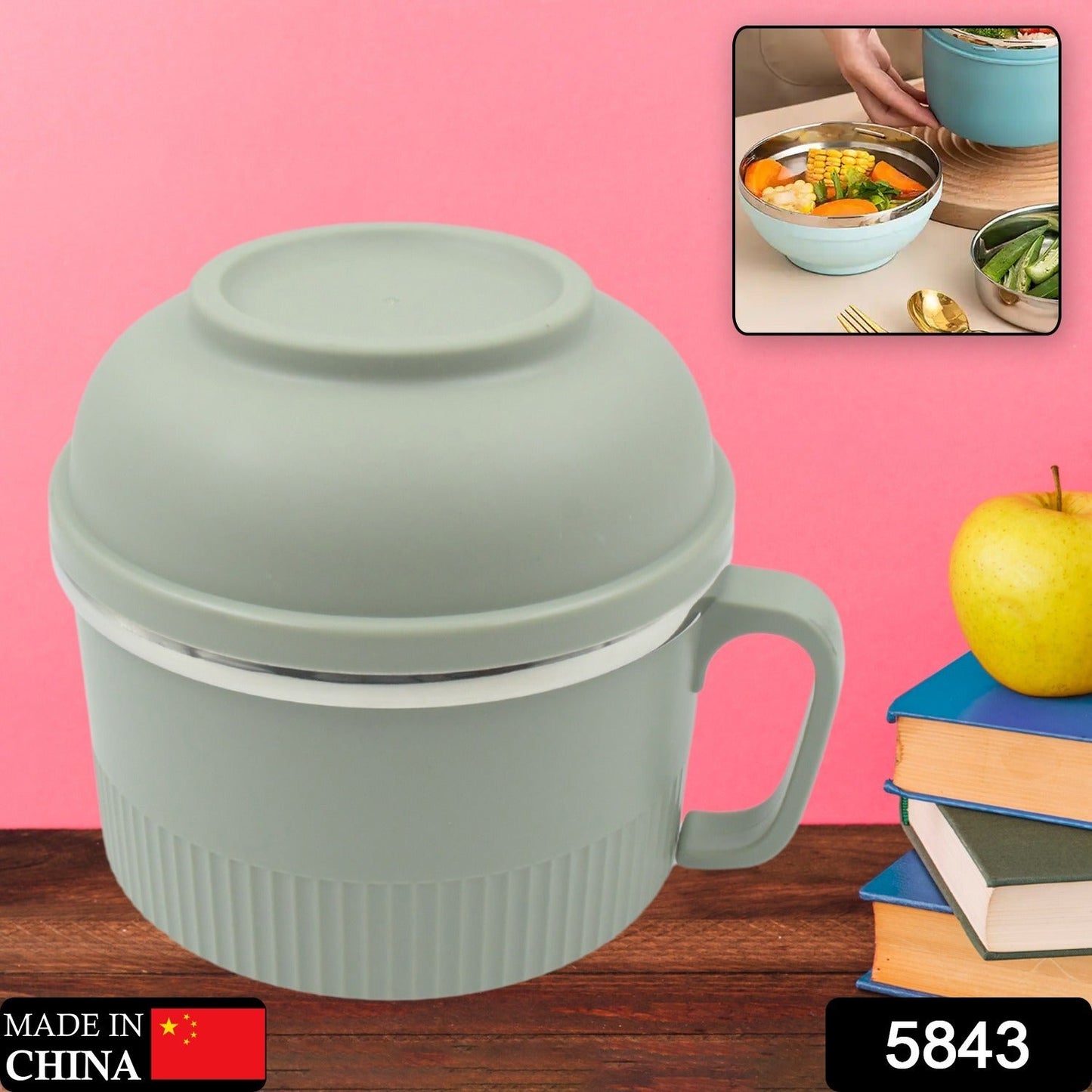 Vacuum Food Flask, Insulation Large Capacity Double Layer Structure Non Slip Labor Saving and Safe Stainless Steel Inner Tank Lunch Box/ Noodle Bowl for Camping Picnic for School Office Outdoor (1 Pc)