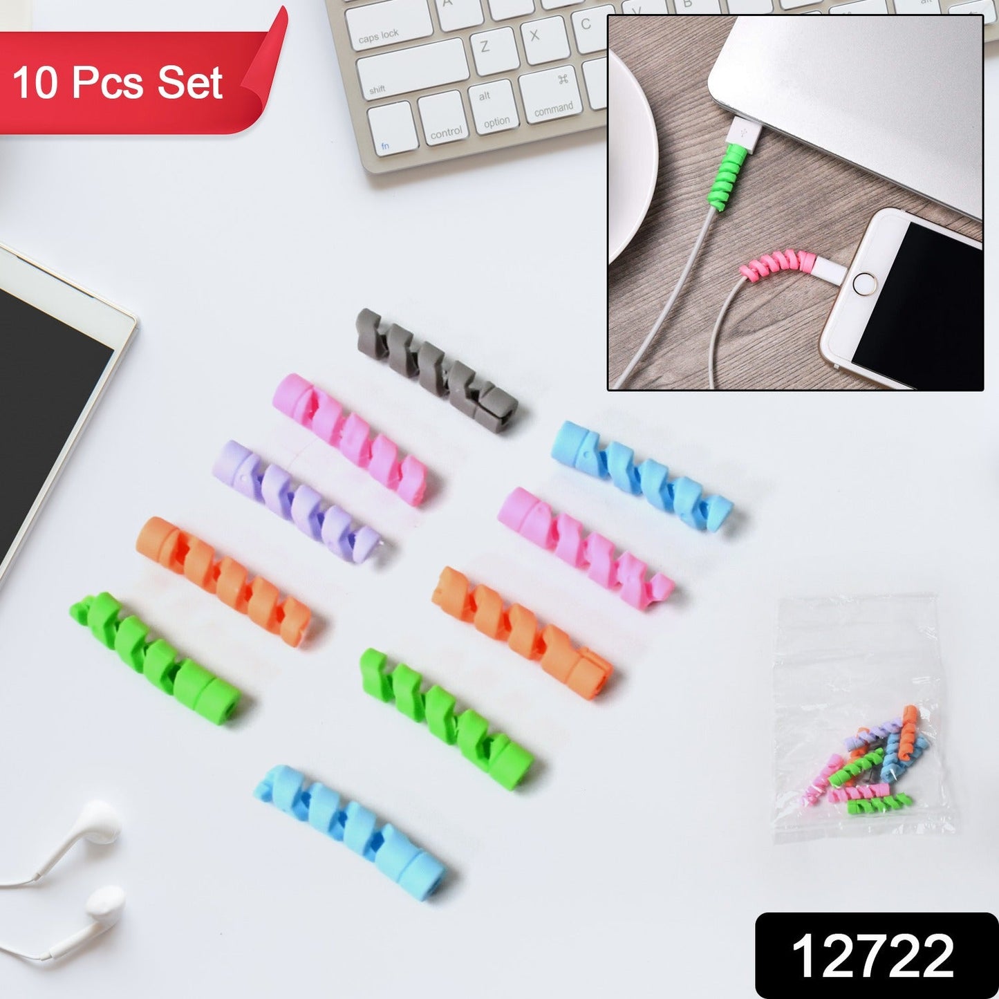 Spiral Charger Cable Protector Data Cable Saver Charging Cords Protective for All Universal Cable Cover (Pack of 10)