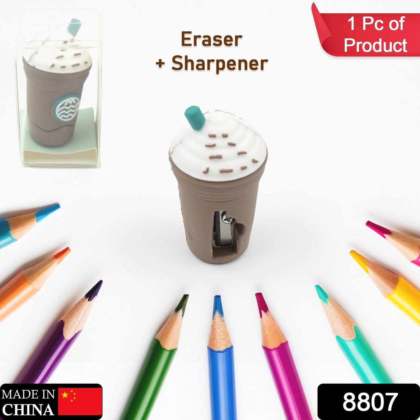 2In1 3D Cute Coffee Or Ice cream Shape sharpner Like Rotary Manual Pencil Sharpener for Kids Ice Cream Style Office School Supplies, Back to School Gift for Students,Kids Educational Stationary kit, B'Day Return Gift (1 Pc)