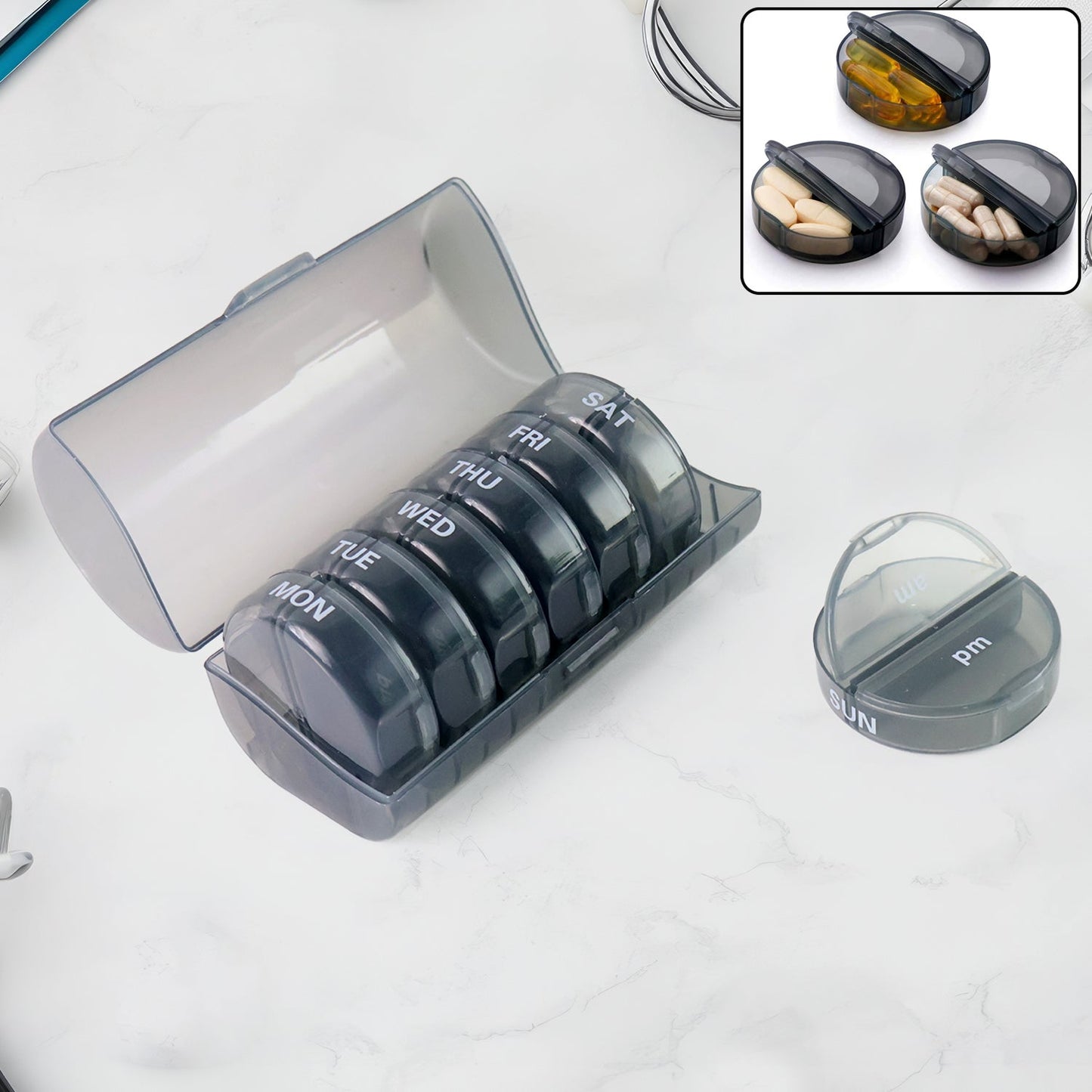 Weekly Pill Organizer 2 Times a Day Travel 7 Day Pill Box Twice a Day Daily Medicine Pill Case with Large Compartments