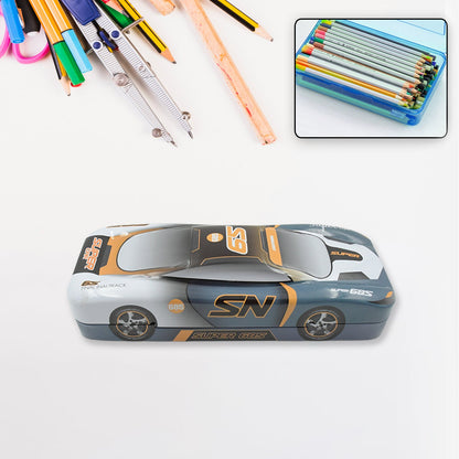 4255 Car Shape Metal Compass Box, Pencil Case for Kids Stationery Compass Box, Stationery Gift for School Kids Compass, Pencil Box, Birthday Return Gift for Kids (1 Pc)