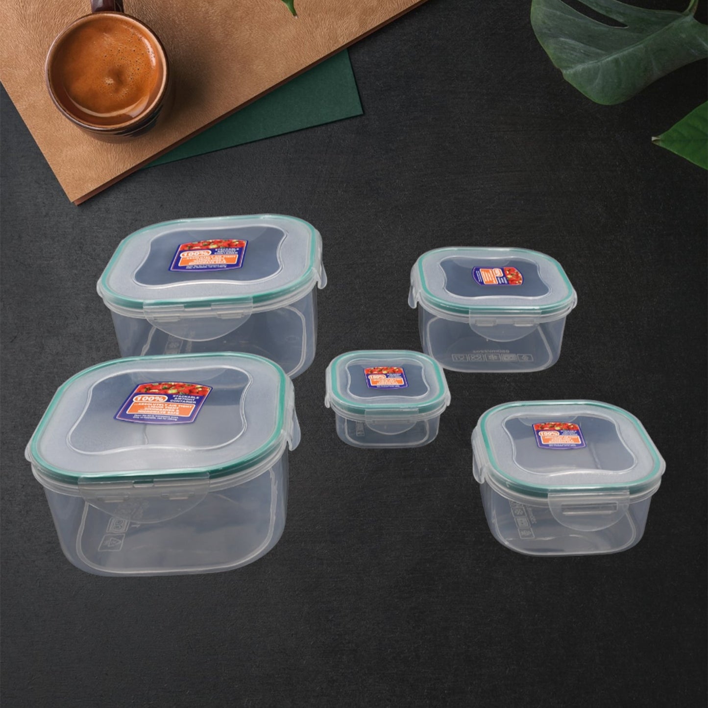 5498 Kitchen Containers Set, Fridge Storage Boxes, Plastic Containers for Kitchen Organizer, Kitchen Accessories Items for Storage Organizer, Snap-Seal (lunch box/storage organizer) (5 Ps Set)