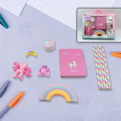 4102 Unicorn Stationery Writing Set - Unicorn Diary, Pencils, Sharpener, Unique Erasers for Girls Ages 4-11 Years Old Birthday Party Return Gift Set for Girls Kids (11 Pc Set)