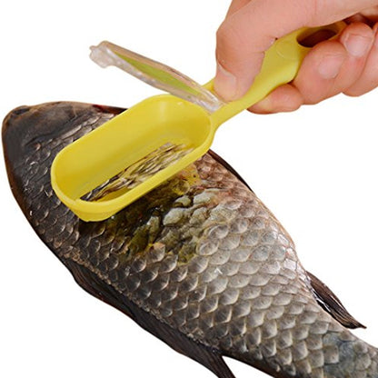 0112 Plastic Fish Scales Graters Scraper, Fish Skin Brush Fish Cleaning Tool Scraping Scales Device with Cover Home Kitchen Cooking Tools 1 Pieces