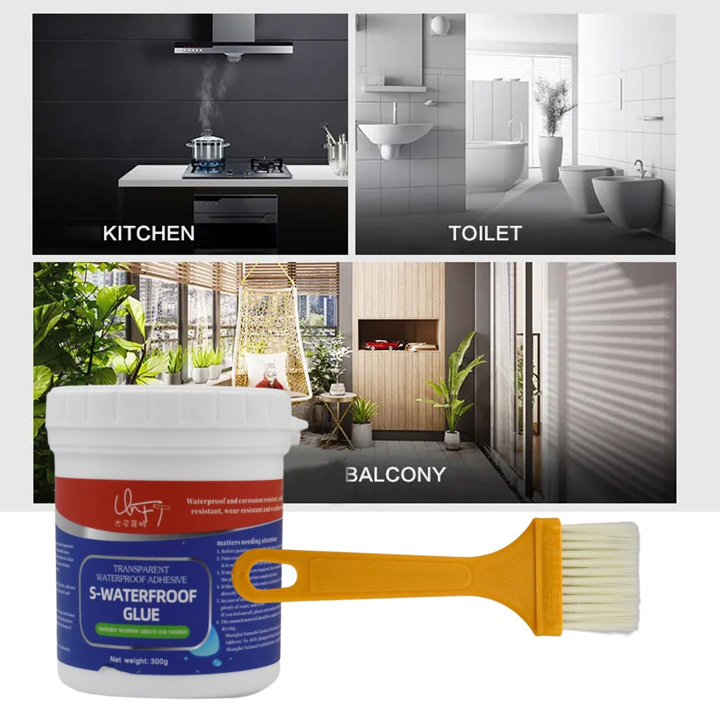 7935 Transparent Waterproof Glue 300g with Brush, Leakage Protection Outdoor Bathroom Wall Tile Window Roof, Anti-Leakage Agent, sealant glue, Roof Sealant Waterproof Gel