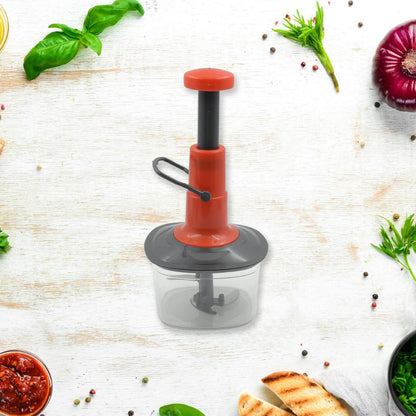 5790 Manual Press Fruit & Vegetable Chopper, with 3 Stainless Steel Blades, Anti-Slip Base, and Locking System, Cutting Chopper For Kitchen (650 ML)