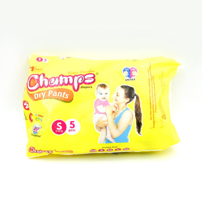 0968 Small  Champs Dry Pants Style Diaper- Small Best for Travel  Absorption, Champs Baby Diapers, Champs Soft and Dry Baby Diaper Pants (S5 Pcs )