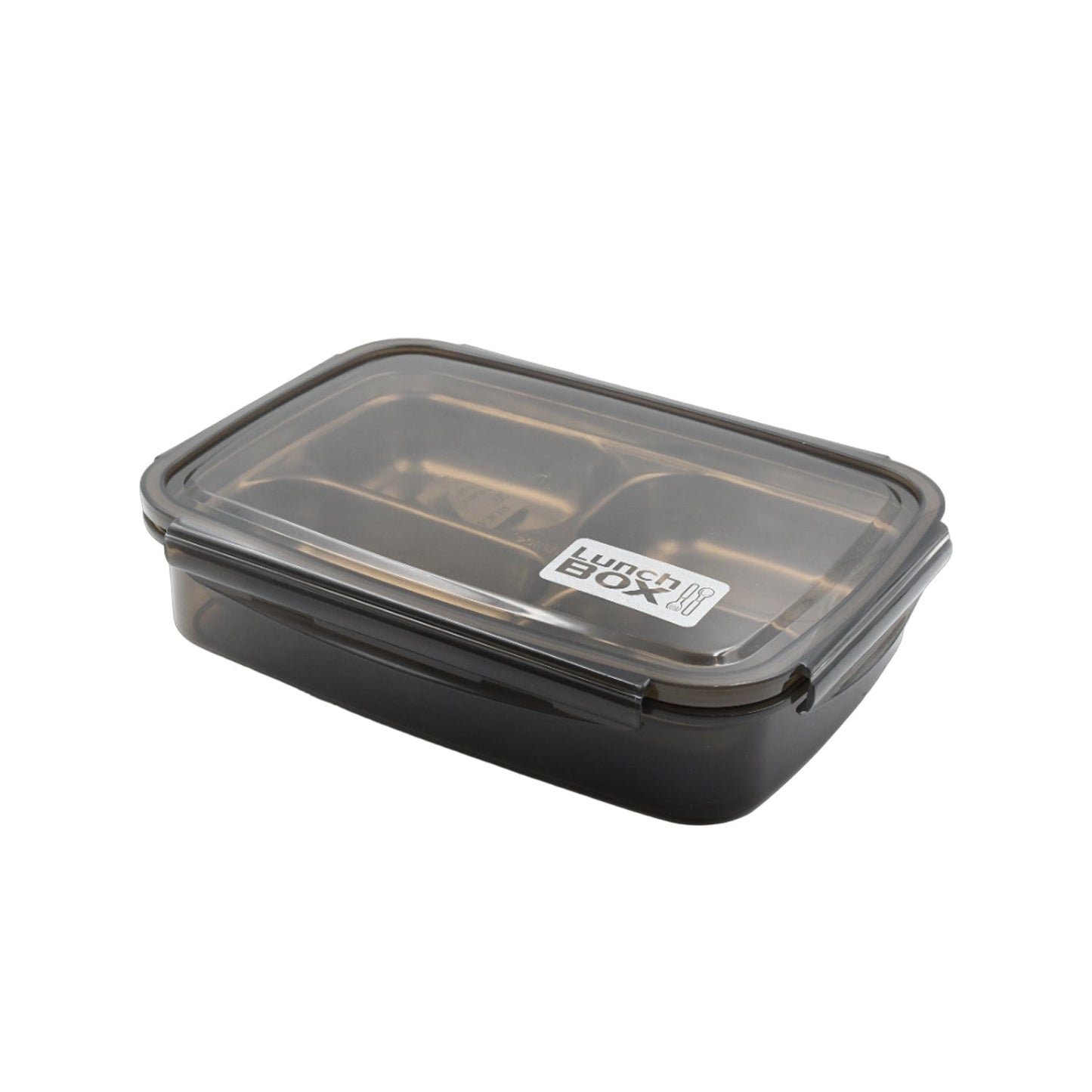 2979A Black Transparent 4 Compartment Lunch Box for Kids and adults, Stainless Steel Lunch Box with 4 Compartments For Office, Travel, School, Home