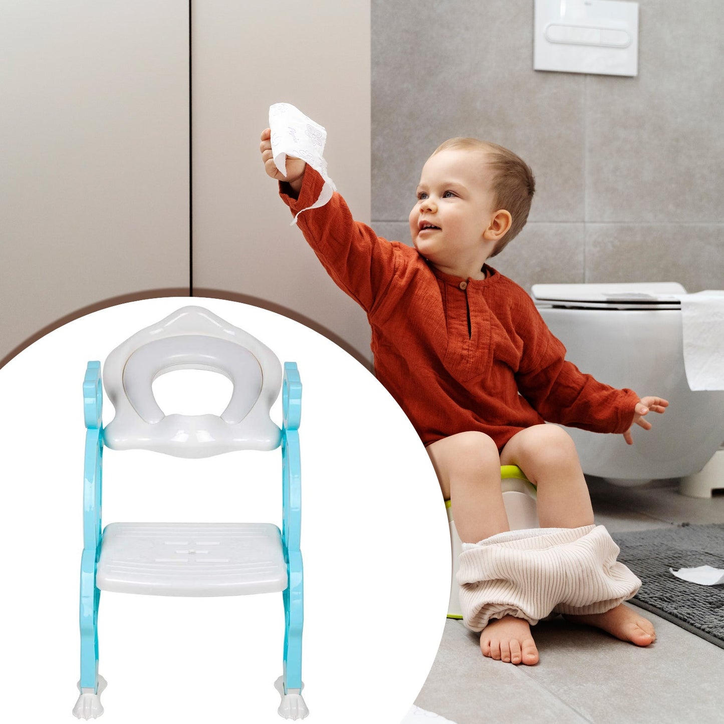 8492 2 In 1 Potty Training Toilet Seat with Step Stool Ladder for Boy and Girl Baby Toddler Kid Children’s Toilet Training Seat Chair with Soft Padded Seat and Sturdy Non-Slip Wide Step, Make Potty Easier For Your Kids (Multi-Color)