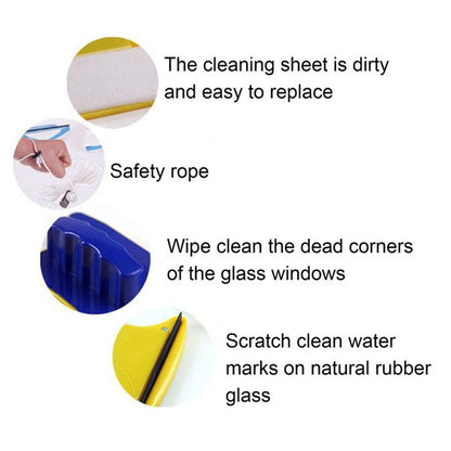 4751 Magnetic Glass Cleaner Square Shape Double-Side Magnetic Glass Cleaner Wiper with 2 Extra Cleaning Cotton for Window Squeegee Washing Kit Equipment (1 Pc)
