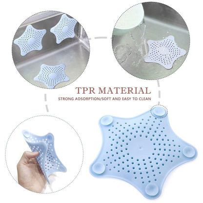 0830  Star Shape Suction Cup Kitchen Bathroom Sink Drain Strainer Hair Stopper Filter, Star Shaped Sink Filter Bathroom Hair Catcher, Drain Strainers Cover Trap Basin(Mix Color 1 Pc)