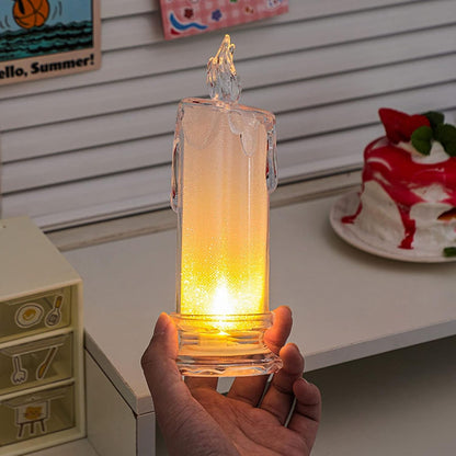 8437 White LED Flameless Candles Battery Operated Pillar Candles Flickering Realistic Decorative Lamp Votive Transparent Flameless Ornament Tea Party Decorations for Hotel, Scene,Home Decor, Restaurant, Diwali Decoration Candle Crystal Lamp (1 Pc)