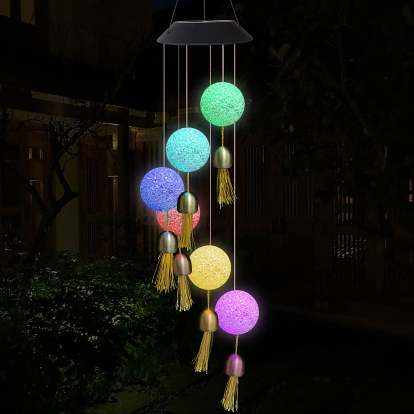 8318 Solar Crystal Ball Wind Chime, Color Changing Solar Powered LED Hanging Wind Chime Light Mobile for Patio Yard Garden Home Outdoor Night Decor, Gifts