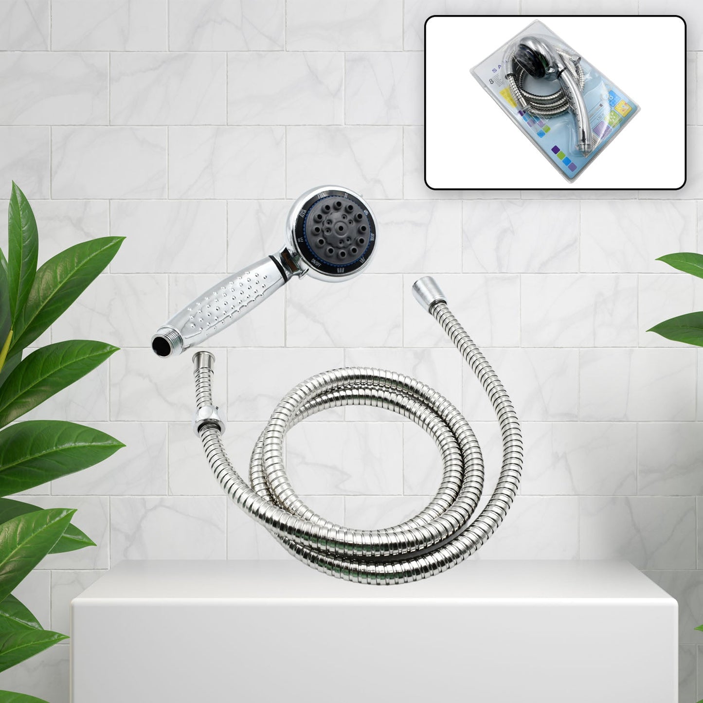 9365 Shower Head and Stainless Steel Hose Multi-Function Plastic High Pressure Shower Spray for Bathroom