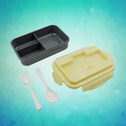 2809 Lunch Box 3 Compartment Plastic Liner Lunch Container, Portable Tableware Set for Kid Adult Student Children Keep Food Warm 2 spoon, For School & Office Use.