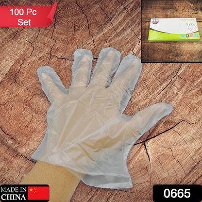0665 Large Size Plastic Transparent Disposable Clear Plastic Hand Gloves For Home, Kitchen, Hotels, Hospitals, Clinics, Beauty Parlor, Saloons (100 pcs)