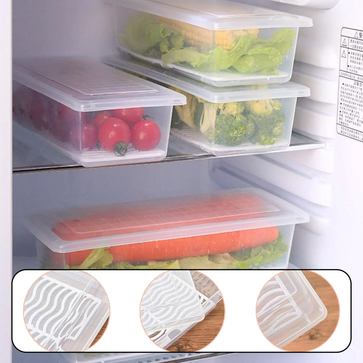 5801 FOOD STORAGE CONTAINER WITH REMOVABLE DRAIN PLATE AND LID 1500 ML Vegetables & Fruits Freezer Storage Container for Kitchen (PACK OF 4PC)