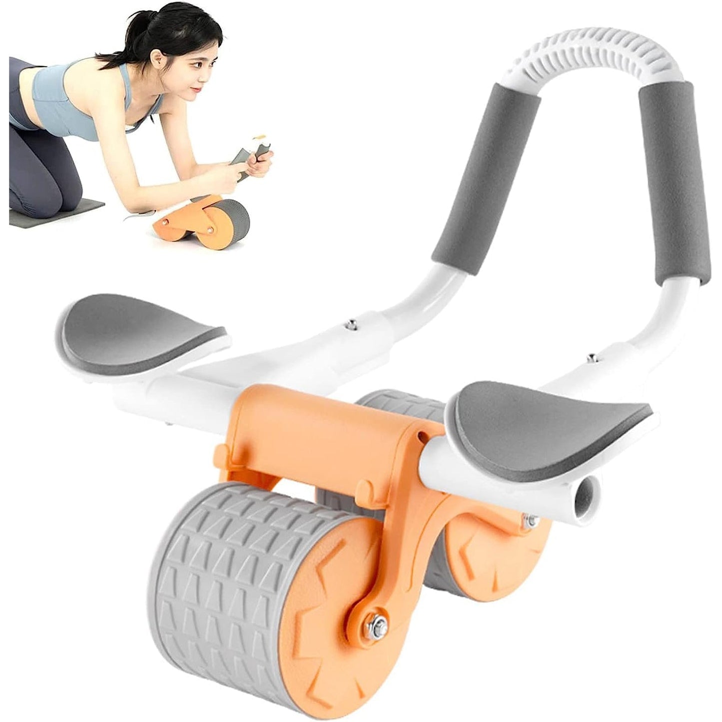 6055 Automatic Rebound Abdominal Wheel, Ab Roller Wheel with Timer Elbow Support for Beginners, Exercise Double Wheel with Knee Mat Holder for Body Fitness Strength Training Home Gym