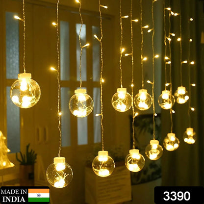 3390 12  Wish Balls Window Curtain String Lights with 8 Flashing Modes Decoration for Home Decoration, Diwali & Wedding LED Christmas Light Indoor and Outdoor Light ,Festival Decoration (Plastic, Warm White)