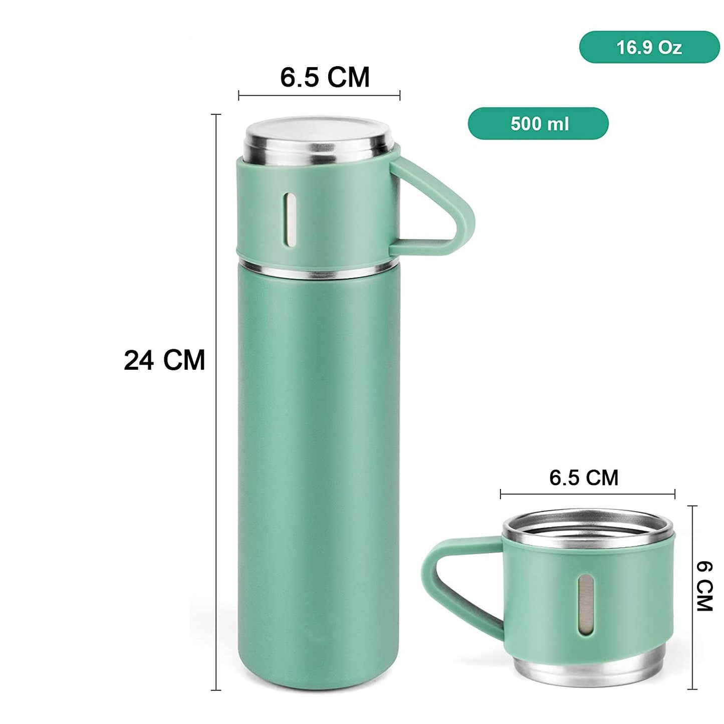 2834 Stainless Steel Vacuum Flask Set with 3 Steel Cups Combo for Coffee Hot Drink and Cold Water Flask Ideal Gifting Travel Friendly Latest Flask Bottle. (500ml)