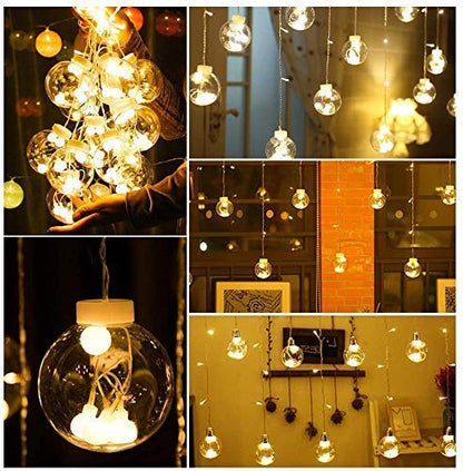 3390 12  Wish Balls Window Curtain String Lights with 8 Flashing Modes Decoration for Home Decoration, Diwali & Wedding LED Christmas Light Indoor and Outdoor Light ,Festival Decoration (Plastic, Warm White)