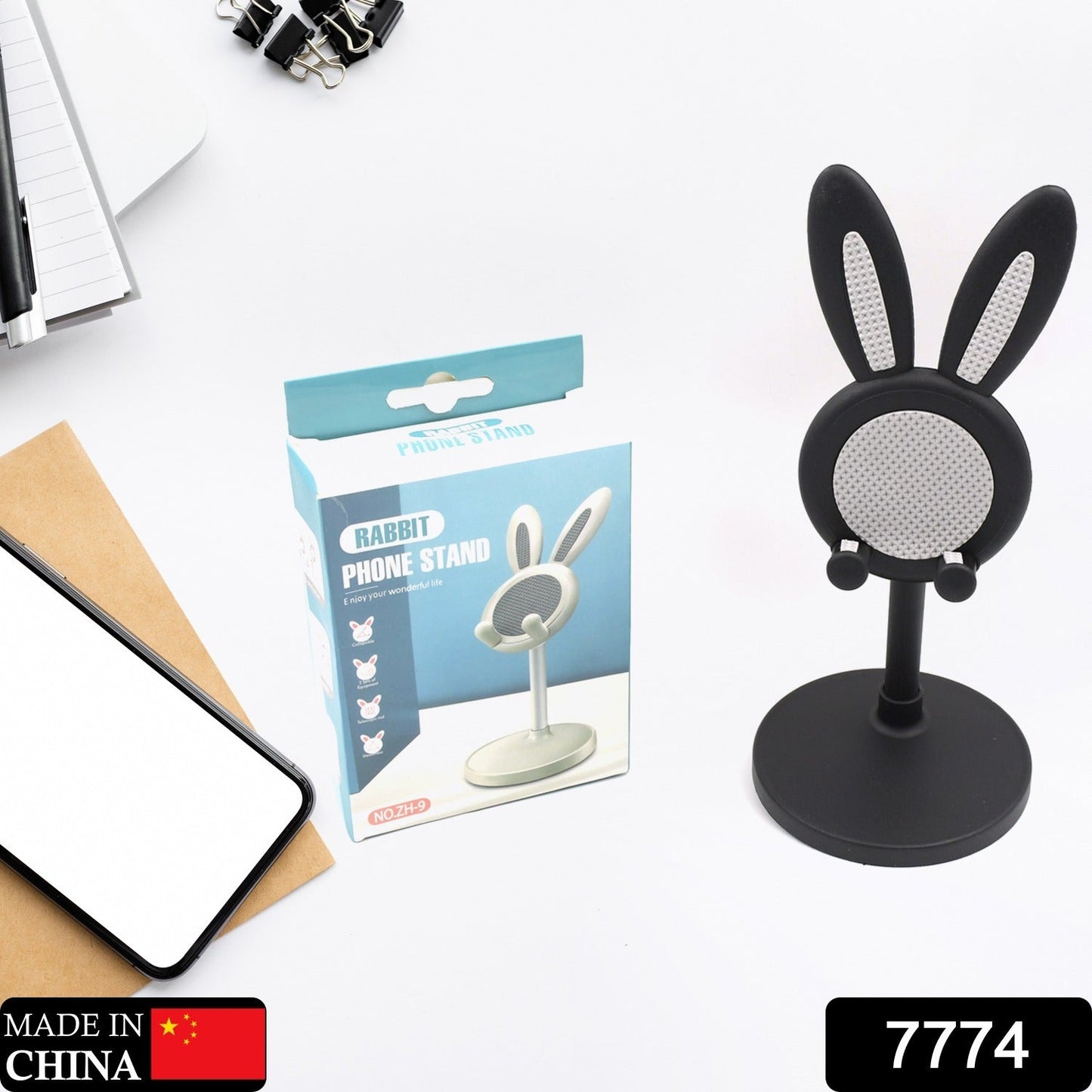 7774 Cute Bunny Phone Stand, Angle Height Adjustable Phone Stand for Desk, Kawaii Phone Holder Desk Accessories, Easter Bunny Gifts Favor for Girl & Boys Accessories for Phone, Tablet, Easter Gifts Favors