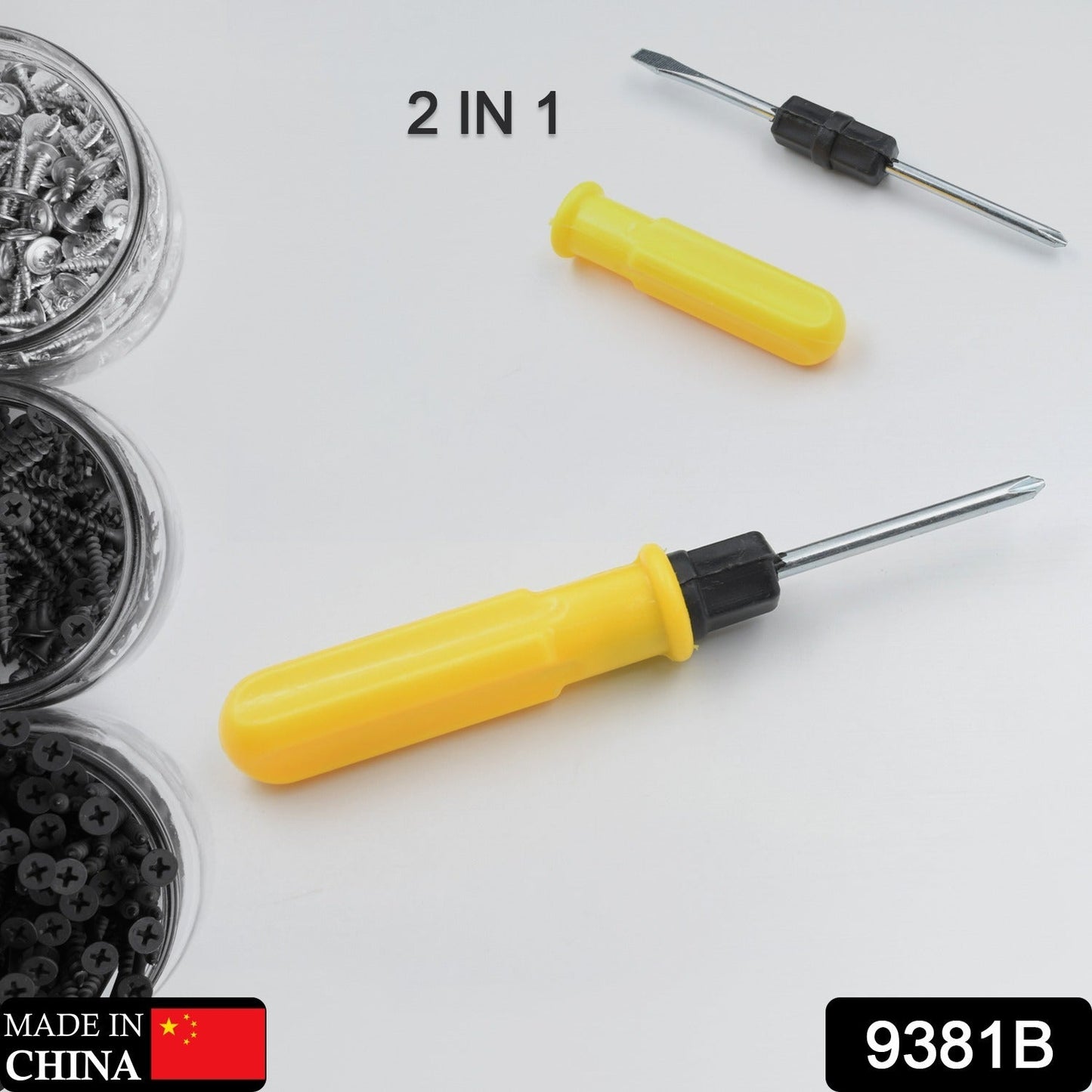 9381B Small Pocket Size 2 in 1 Slotted Cross Head Double Sided Flat Magnetic Screwdriver with PVC Plastic Coated Handle (1 Pc)