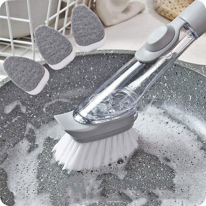 1271B Dish Scrubber with Soap Dispenser, Soap Dispensing Dish Brush Set, Dishwashing Brushes Kitchen Scrub Dish Wand for Dishes Sink Pot Pan Cleaning and Washing,1 Handle,3Refill Replacement Head