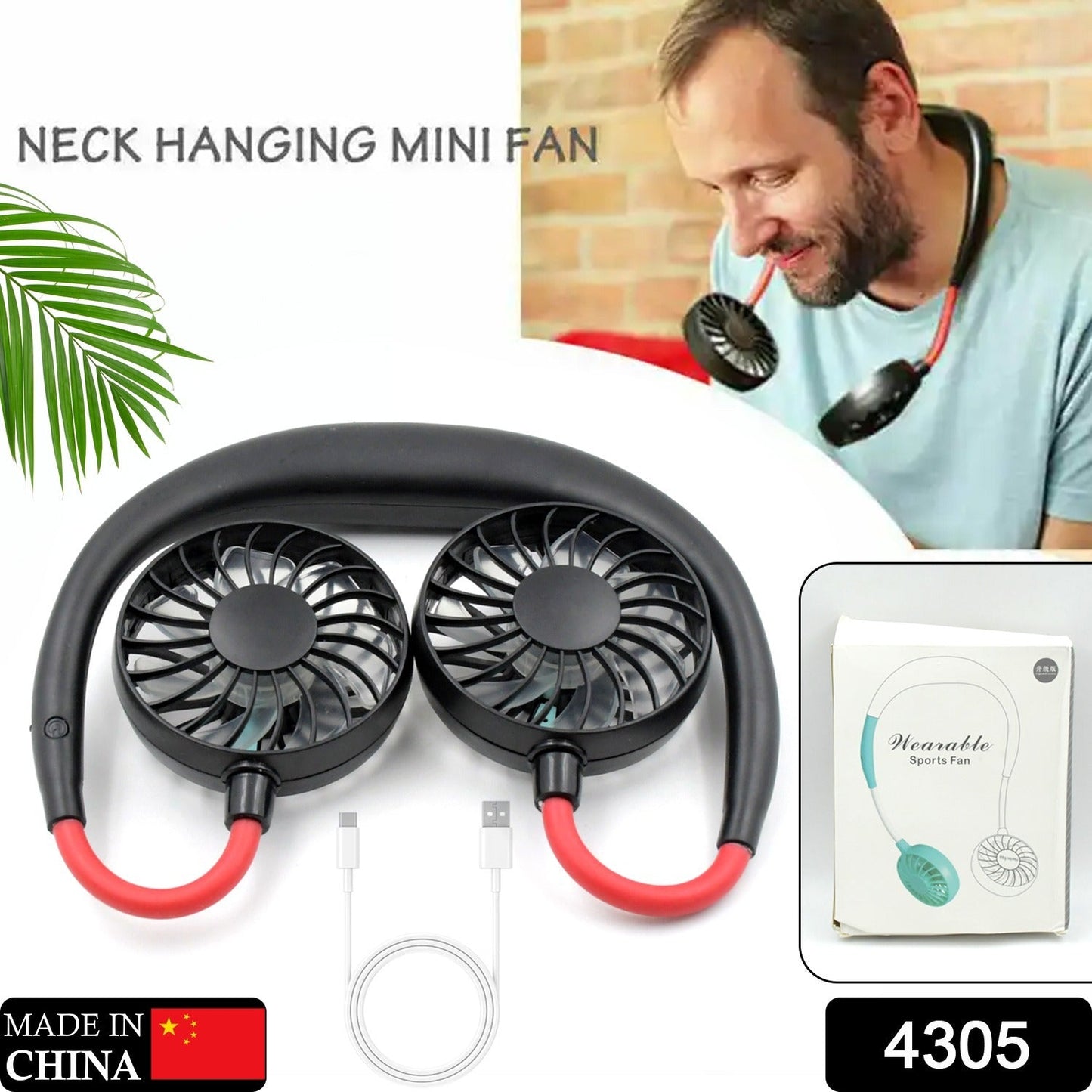 4305 Hand Free Personal Fan - Portable USB Battery Rechargeable Mini Fan - Headphone Design Wearable Neckband Fan Necklance Fan Cooler Fan for Home, Sport, Camping, Beach, Travel, Office