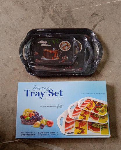 Serving Tray Set  (Pack of 3 Pcs) (Small, Medium, Large) (Multicolour)