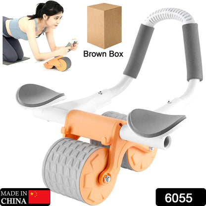 6055 Automatic Rebound Abdominal Wheel, Ab Roller Wheel with Timer Elbow Support for Beginners, Exercise Double Wheel with Knee Mat Holder for Body Fitness Strength Training Home Gym