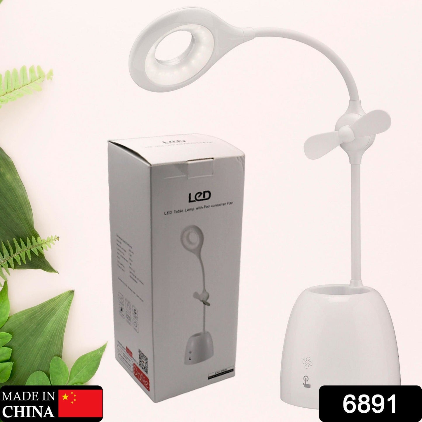 6891 Rechargeable LED, LED Desk Lamp with Pen Container Fan, Interior Lighting for Study, Children's Room, Bedroom or Office, Perfect for Emergency, Study, Reading and Home USB Cable Included