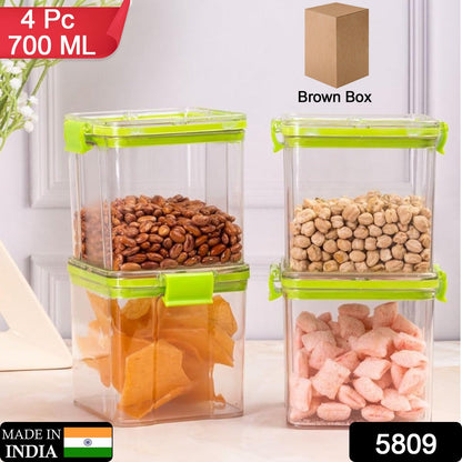 5809 Transparent Plastic Square Storage Container Set I Air Tight & BPA Free Containers For Kitchen Storage Set I Grocery Kitchen Container Set I Multipurpose Jar, Kitchen Organization (700 ML Each, Set 4)
