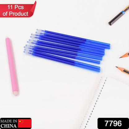 7796 School Office Erasable Fabric Marking Pens, Full Needle Refills Blue Gel Pen Refill Replacement, for School Pen Writing Tools Kawaii Stationery (11 Pc Set)